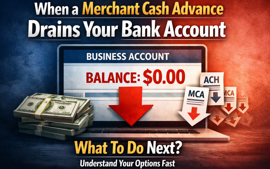 Merchant cash advance draining a business bank account with daily MCA withdrawals reducing the balance to zero