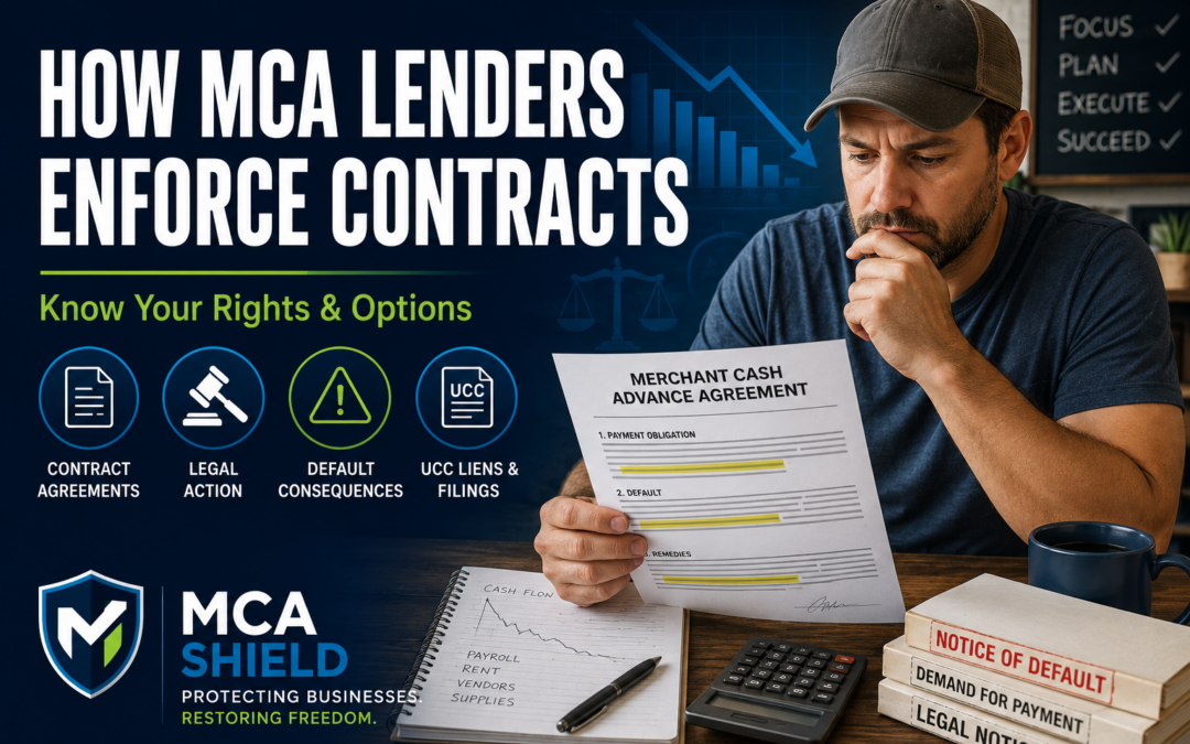 Business owner reviewing his MCA Contract Enforcement clause