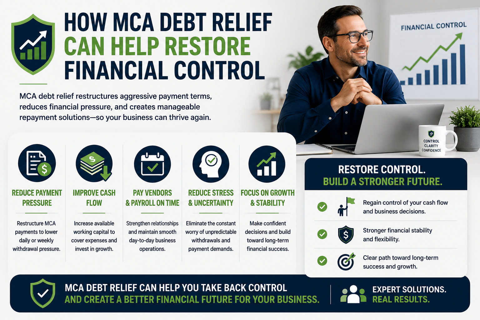 Merchant Cash Advance debt relief helping business owners restore financial control and improve cash flow stability