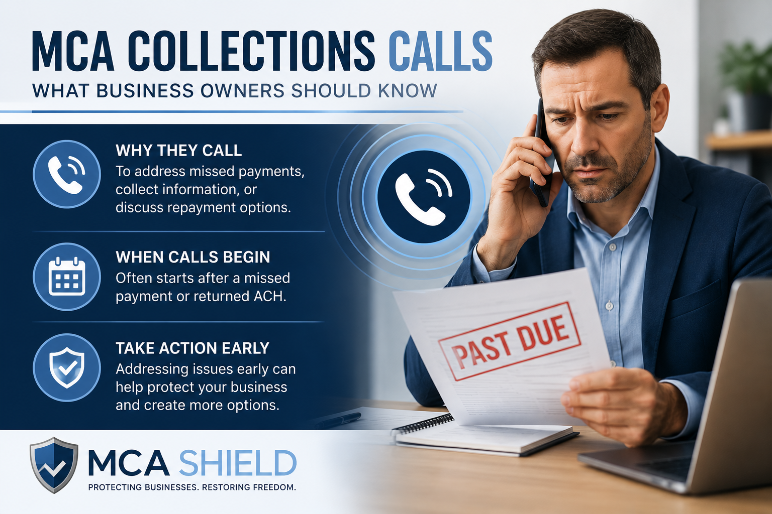 Business owner reviewing MCA Collections Calls transcripts
