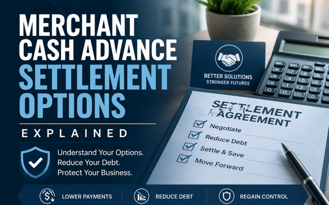 Merchant Cash Advance settlement options explained for business owners seeking MCA debt relief, payment reduction, debt negotiation, and improved cash flow management.