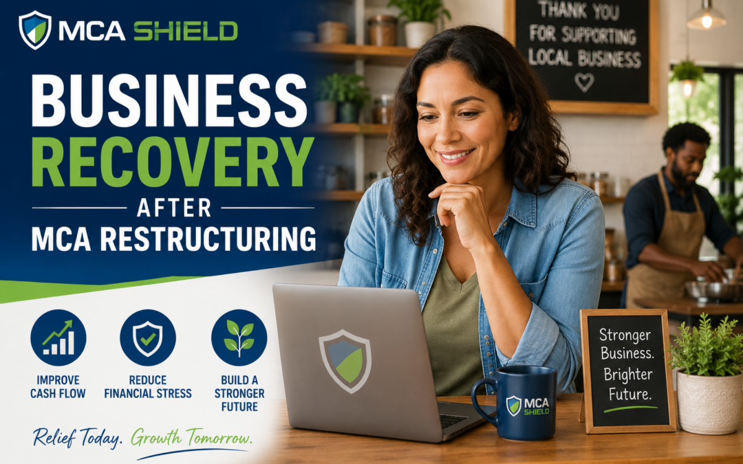 Business owner reviewing finances after MCA restructuring with improved cash flow and renewed confidence in long-term business recovery.
