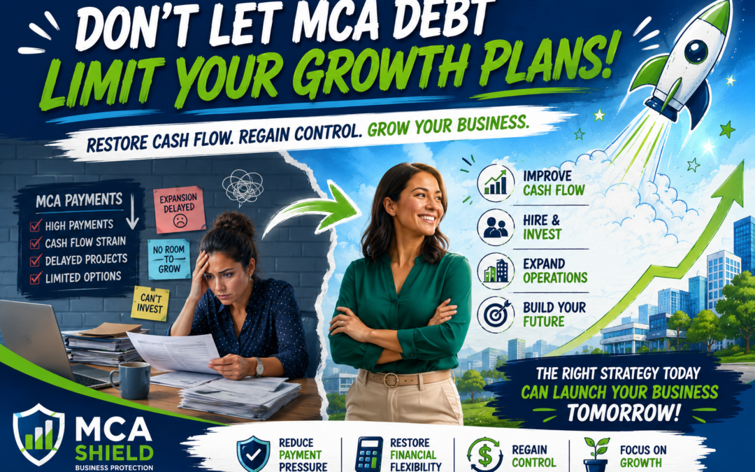 How MCA debt impacts growth plans featured image showing how overwhelming MCA payments can limit business expansion, reduce cash flow, and delay growth while highlighting the path toward financial stability.
