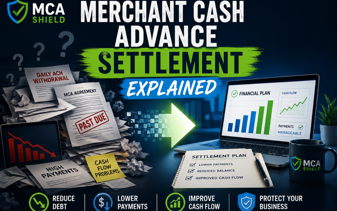 Merchant cash advance settlement explained with MCA debt agreements, daily ACH withdrawals, settlement plan, and improved business cash flow