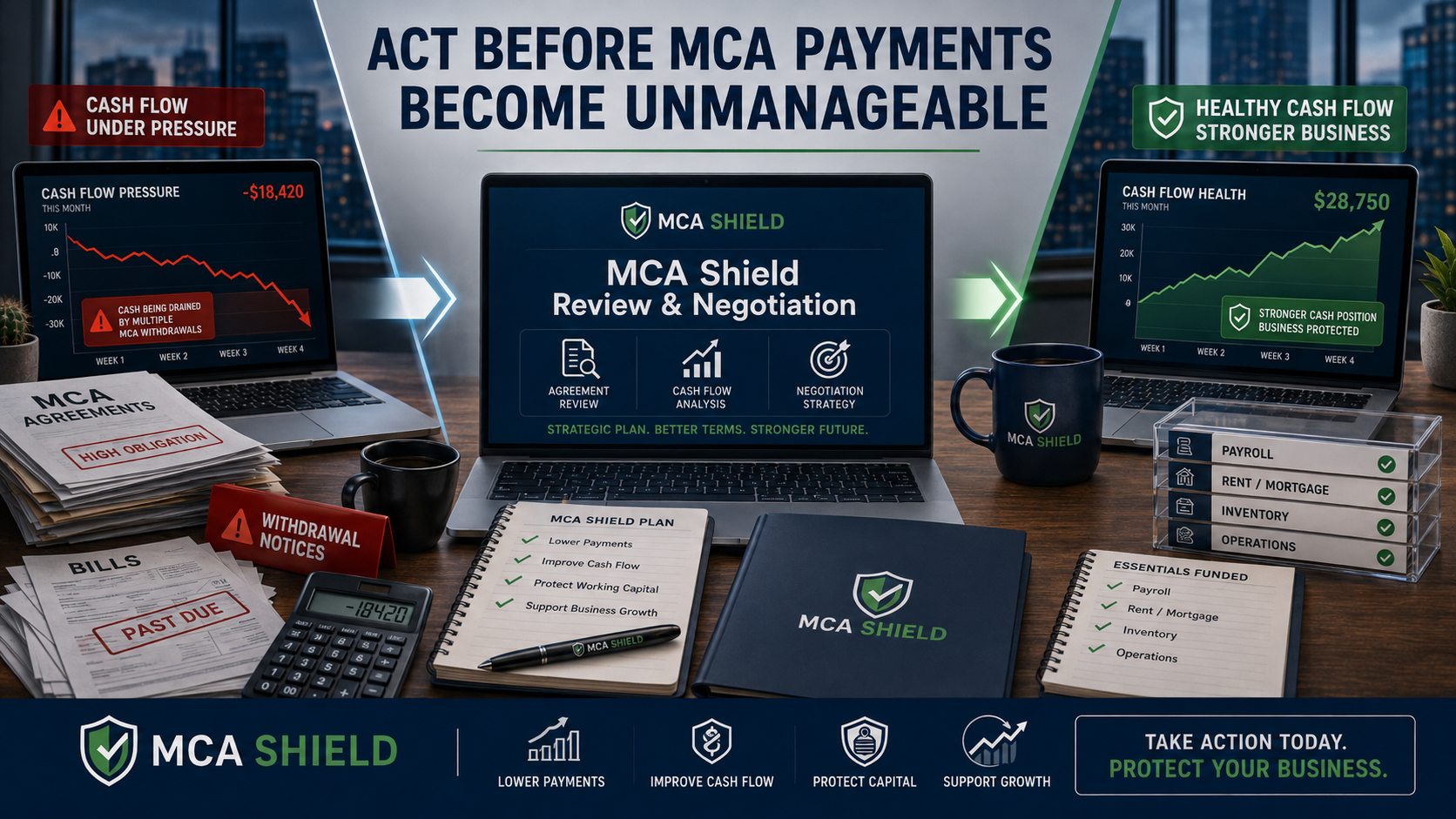 MCA Shield review and negotiation helping protect cash flow before MCA payments become unmanageable