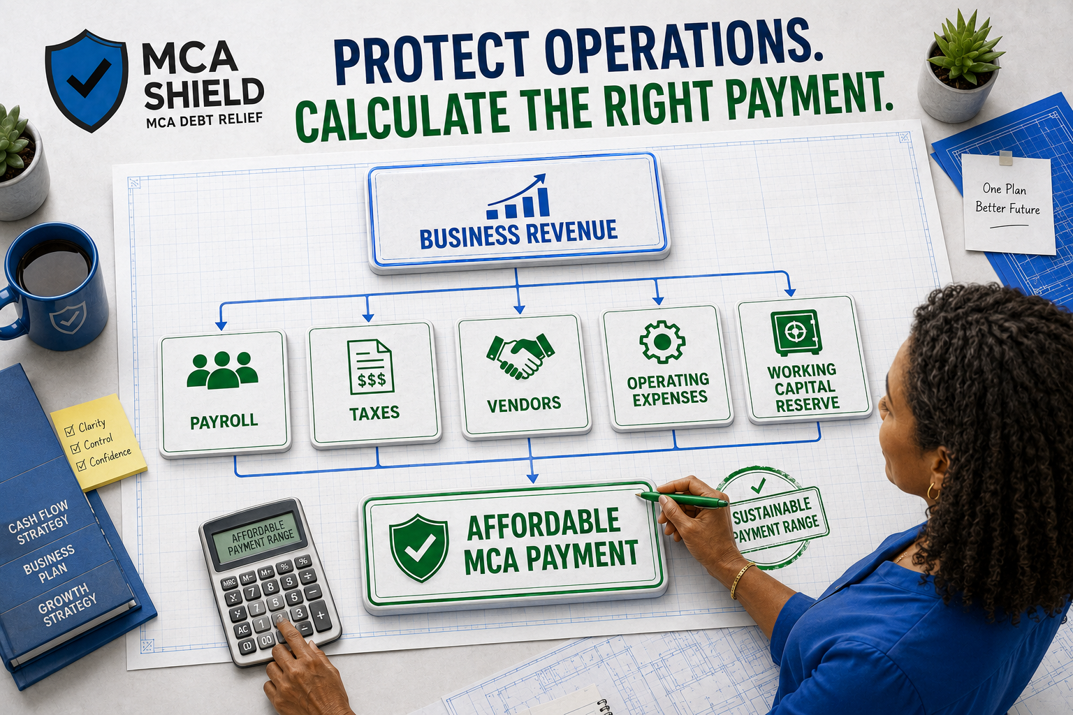 MCA restructuring payment calculation protecting payroll, taxes, vendors, operating expenses, and working capital before determining an affordable payment