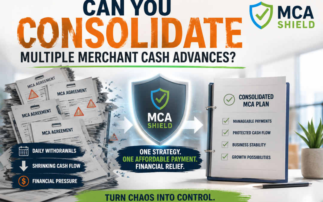 Consolidate multiple merchant cash advances with MCA Shield to reduce payment pressure and protect business cash flow