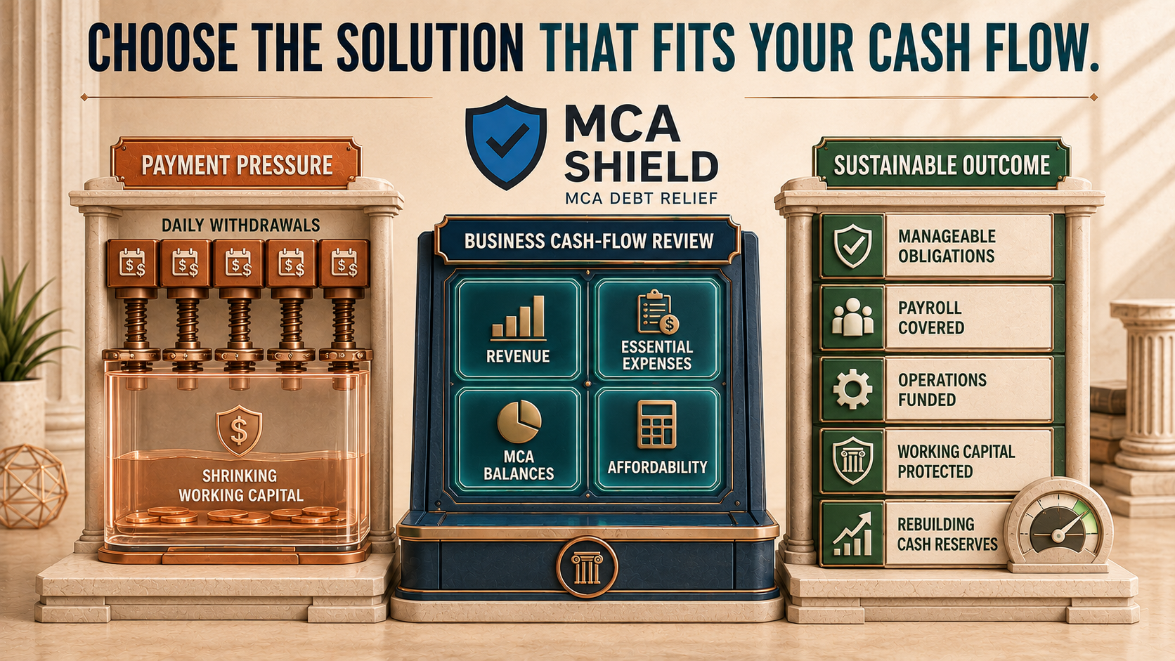 MCA cash flow review comparing daily withdrawal pressure with manageable payments protected working capital and rebuilding cash reserves