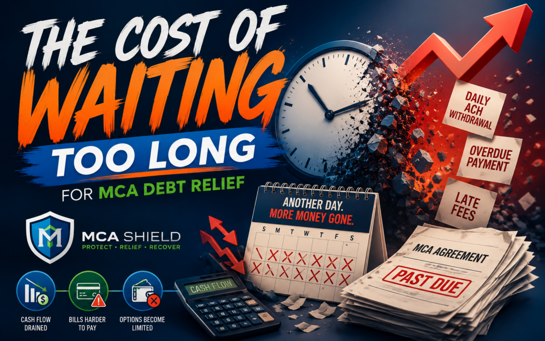 The cost of waiting too long for MCA debt relief as daily ACH withdrawals, overdue payments, and financial pressure increase
