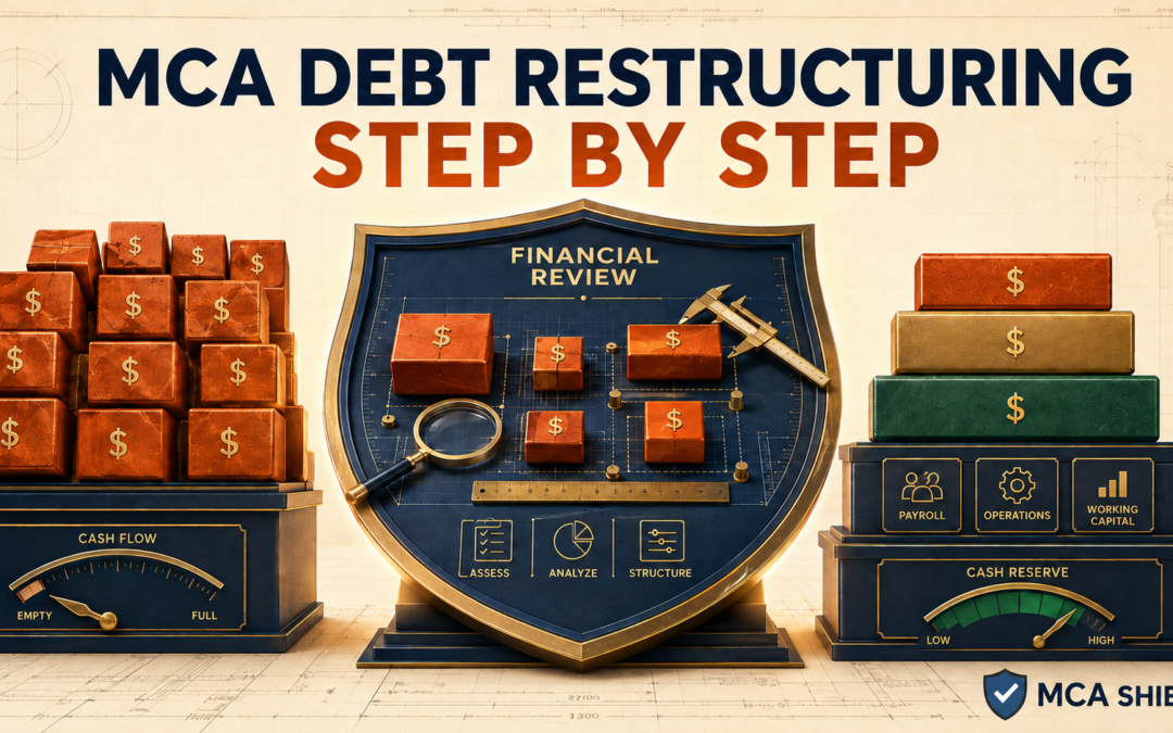 MCA debt restructuring step-by-step financial review showing payments reorganized to improve business cash flow