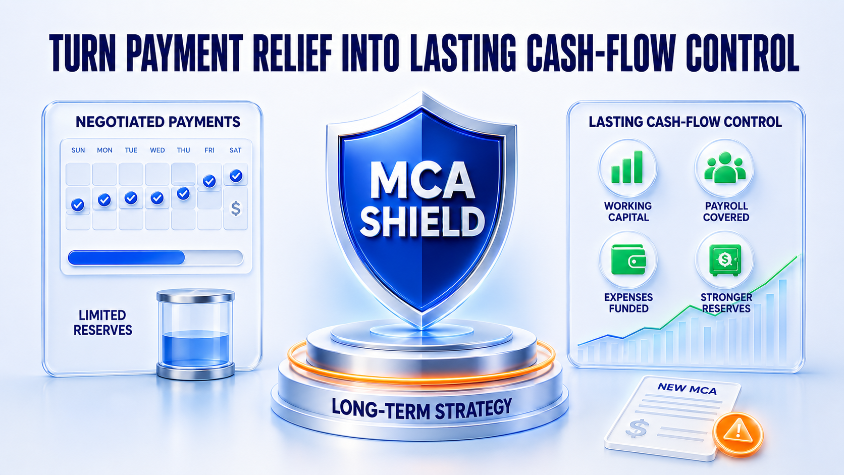 MCA Shield long-term strategy turning negotiated payment relief into stronger working capital, covered expenses, and lasting cash-flow control