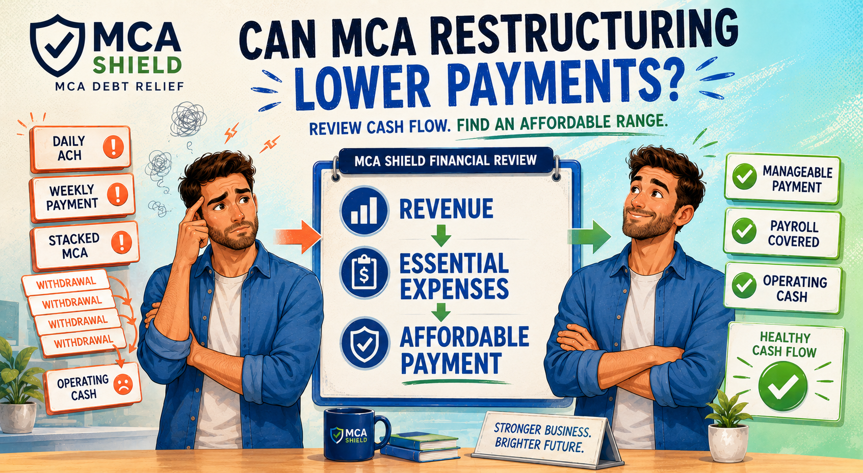 MCA debt restructuring review showing how lower payments may improve cash flow and protect essential business expenses