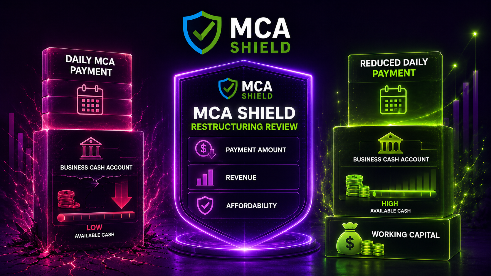 MCA debt restructuring review showing reduced daily MCA payments increased available cash and protected working capital