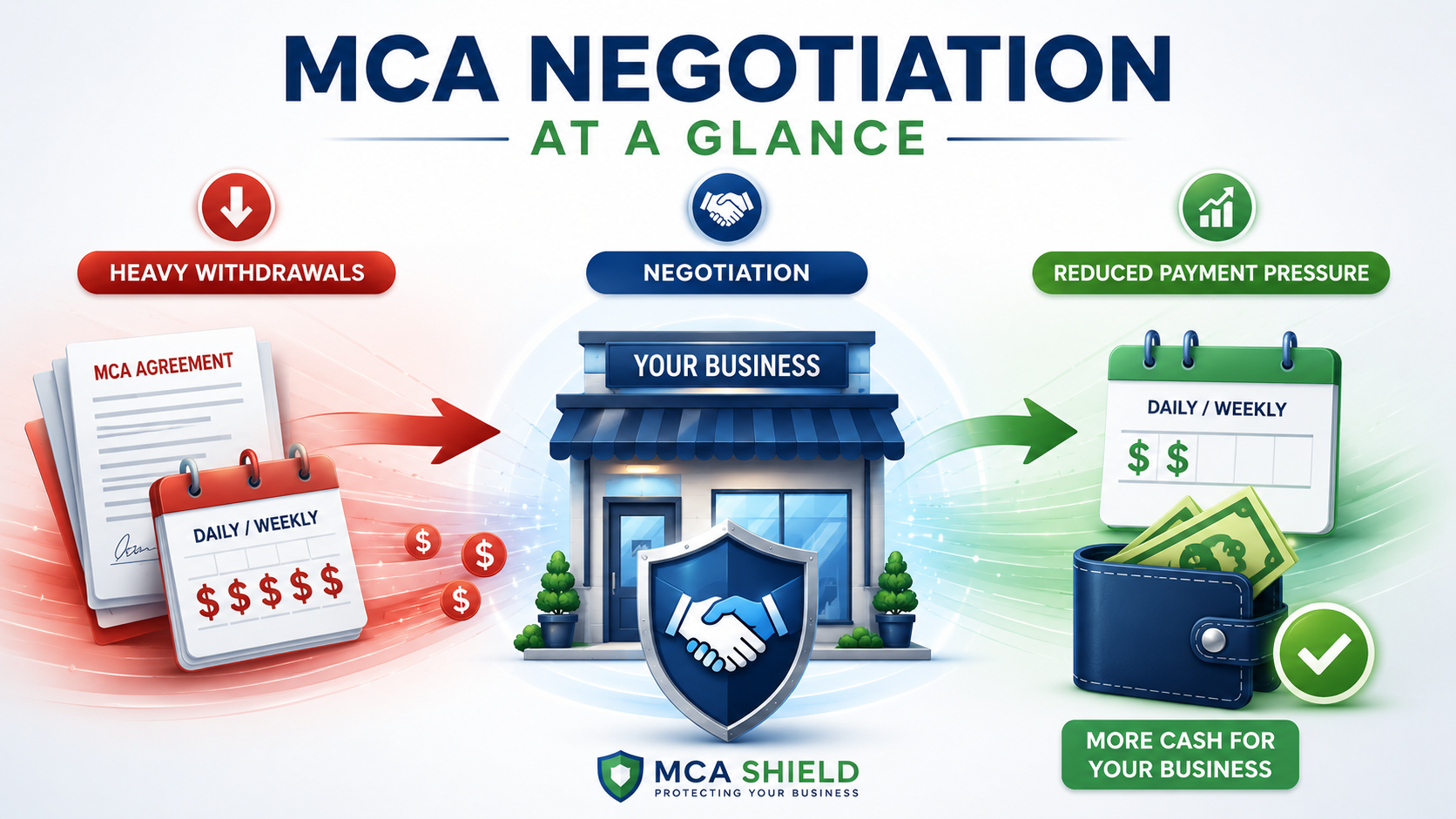 MCA negotiation at a glance showing reduced payment pressure and improved business cash flow