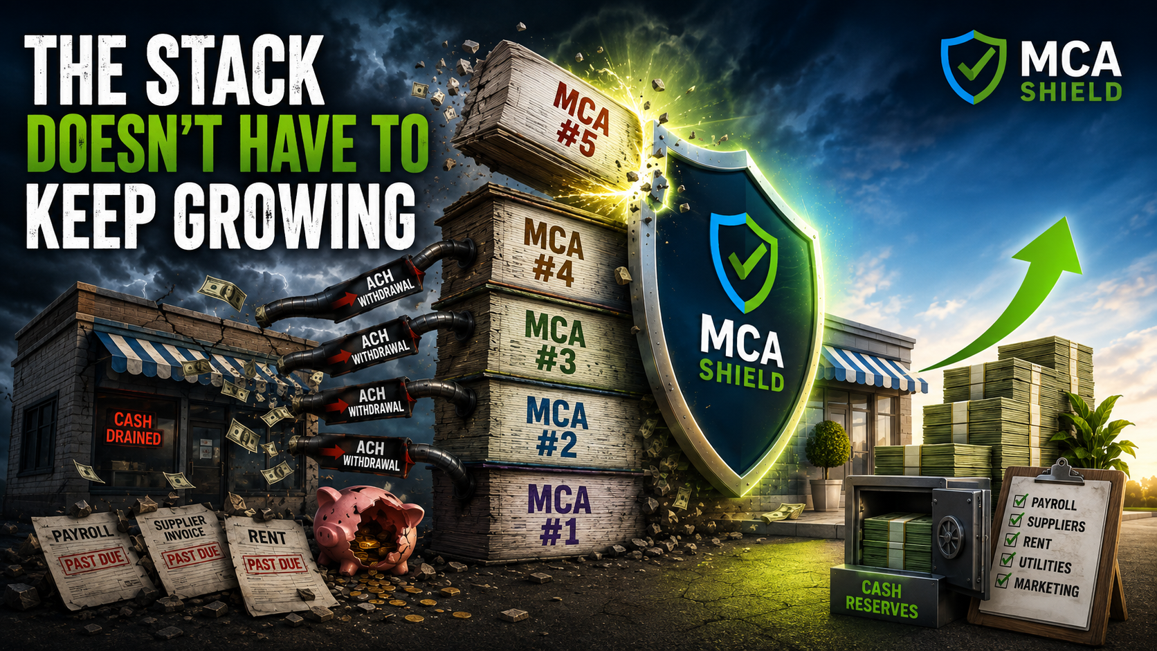 Stacked MCA loans with multiple ACH withdrawals stopped by MCA Shield to protect business cash flow