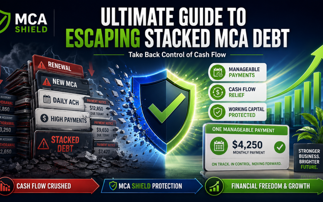 Ultimate guide to escaping stacked MCA debt with MCA Shield protection, manageable payments, cash flow relief, and business recovery