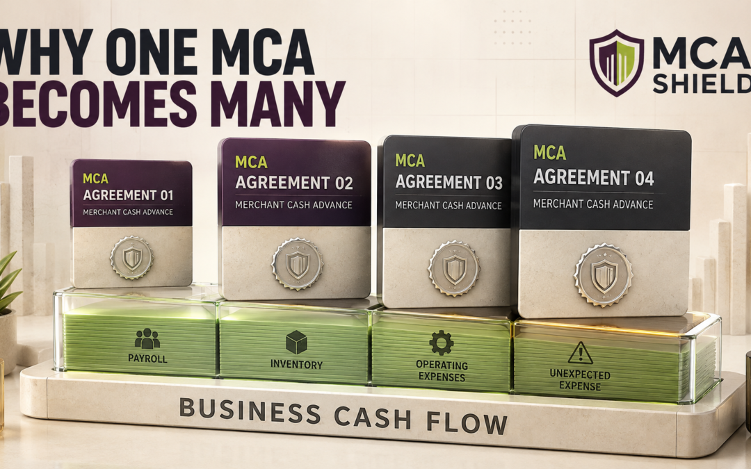 Multiple merchant cash advance agreements competing for limited business cash flow and operating funds