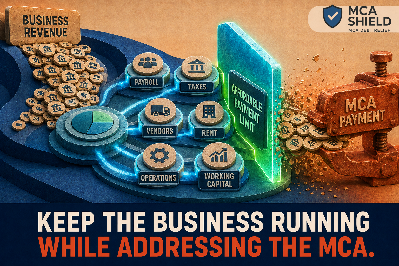 Business revenue allocated to payroll, taxes, vendors, rent, operations, and working capital before an affordable MCA payment
