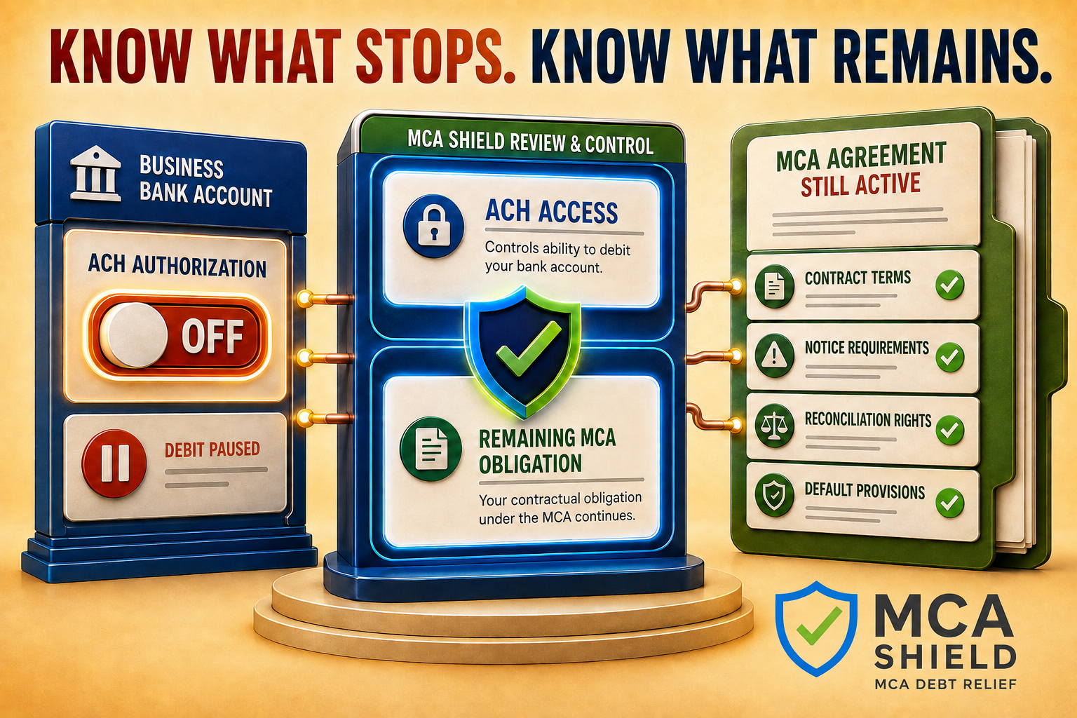 MCA Shield review showing that stopping ACH access does not cancel the remaining MCA obligation
